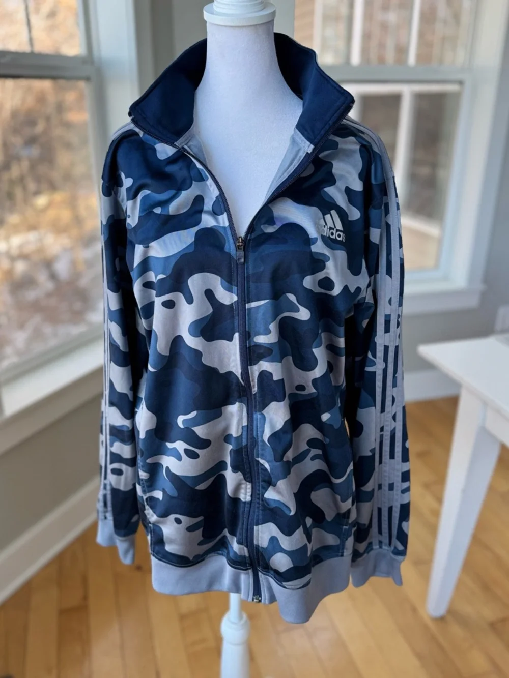Adidas Essentials Blue Gray Camouflage Camo Track Jacket Size Large Unisex